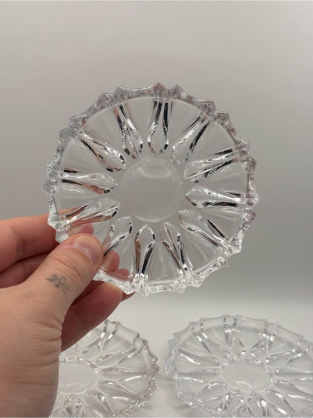 Set of 5 Vintage Princess House Bavarian Pressed Glass Coasters Sunburst Design